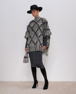 Brunello Cucinelli Серое ажурное пончо с шерстью с пайетками MCER10204P