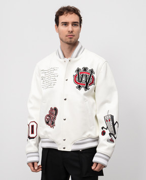 Off-White Белый кожаный бомбер с кристаллами. OMJA123Z25LEA002