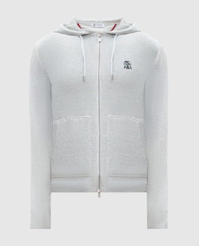 Brunello Cucinelli Серая спортивная куртка в рубчике с вышивкой логотипа эмблемы. M29200416G