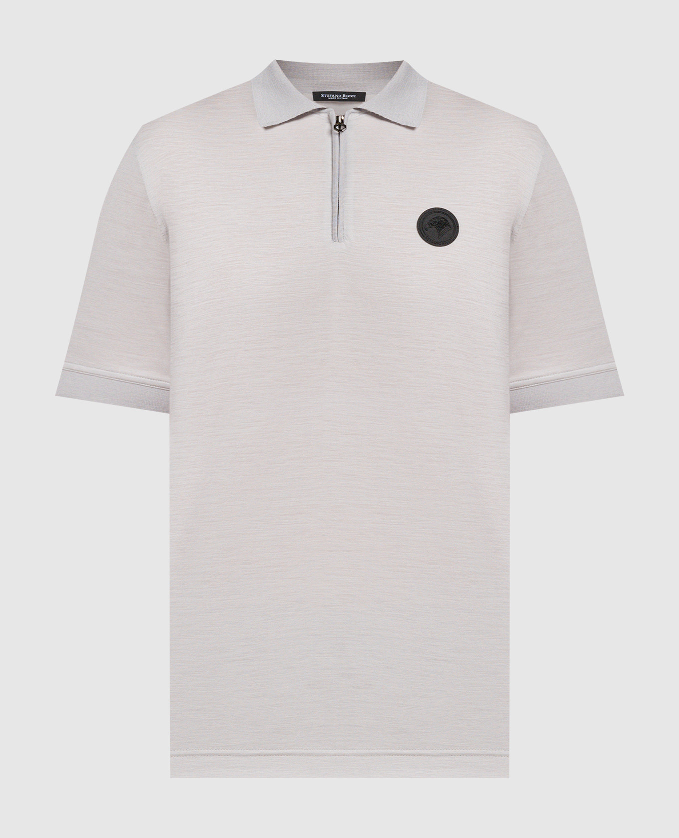 Gray wool polo with textured logo