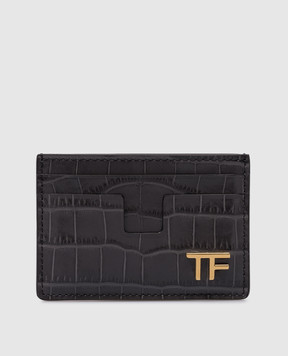 Tom Ford Серый кожаный картхолдер с тиснением под кожу крокодила с логотипом. S0466LCL395X