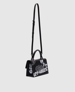 Off-White Черная кожаная сумка Jitney 1.4 в принт логотипа OWNP062S25LEA002