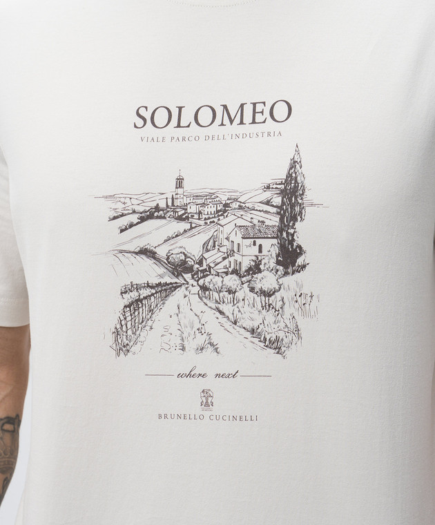 Brunello Cucinelli - Бежевая футболка Solomeo с принтом M0B138454