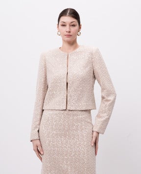 Twinset Бежевий укорочений жакет з паєтками та намистинами 251TP2202