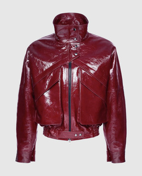 Magda Butrym Бордова шкіряна лакована куртка з ефектом жатки LEATHER08JACKET126425