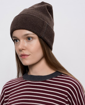 Brunello Cucinelli Коричнева шапка з кашеміру з відворотом M12163199