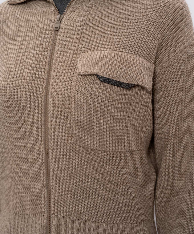 Brunello Cucinelli Бежевий кардиган з кашеміру з ланцюжком моніль M12721706P зображення 5
