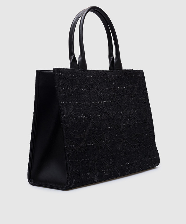 Twinset Чорна сумка-тоут з логотипом з аплікацією з паєтками 242TD8100 зображення 3