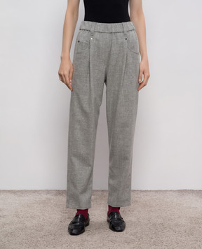 Brunello Cucinelli Серые брюки из шерсти и кашемира с цепочкой мониль MB162P8417