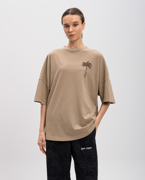 Palm Angels Бежевая футболка с принтом логотипа PMAA002S25JER004w