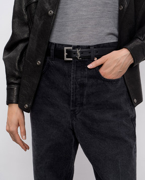 Saint Laurent Черный кожаный ремень Cassandre с монограммой логотипа 634437BOO0E