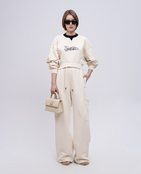 Off-White Бежевые спортивные брюки с вышивкой логотипа OWCH025S25FLE002