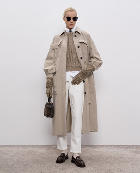 Brunello Cucinelli Бежеве пальто з вовни з ланцюжком моніль MD5919945P