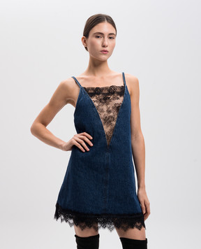 Off-White Синее джинсовое платье 20s slip с кружевом OWYM01AF24DEN001
