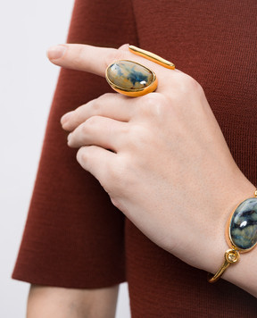 House of Fou Золотиста каблучка Fluid Ocean з позолотою 22 карат FLUID