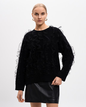 Valentino Чорний светр з вовни з рюшами 5B0KC60L8WH