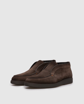 Santoni Коричневые замшевые дезерты на меху с логотипом MGDT17823SMOAGEX