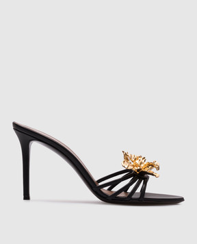 Giuseppe Zanotti Чорні шкіряні мюлі з металевим елементом E500048