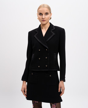 Dolce&Gabbana Чорний двобортний жакет з вовни та шовку з логотипом F29ANTFU2TZ