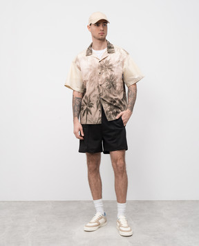 Palm Angels Бежева сорочка з коротким рукавом в принт Sunset Palms PMGG00AS25FAB002