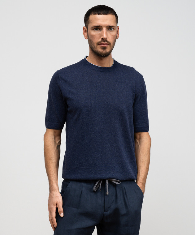 Cashmere&Whiskey Синя футболка з льоном та кашеміром MU9322318455R зображення 3
