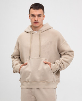 Off-White Бежевые худи с принтом логотипа OMBB085F24FLE007