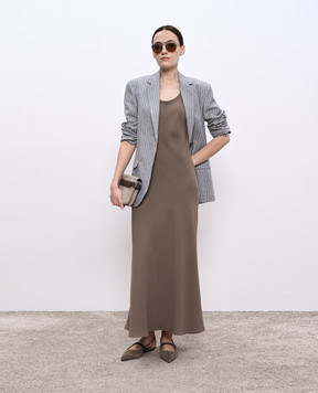 Brunello Cucinelli Коричнева сукня з льоном з ланцюжком моніль MH126A5316