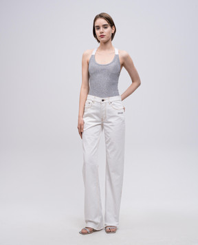 Off-White Сірий топ в рубчик з люрексом OWAD25SS25JER002
