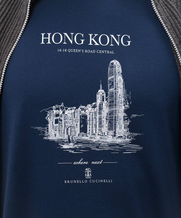 Brunello Cucinelli - Синяя футболка Hong Kong с принтом M0B138458