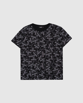 Balmain Дитяча чорна футболка в принт логотипа BX8Q11Z31861214