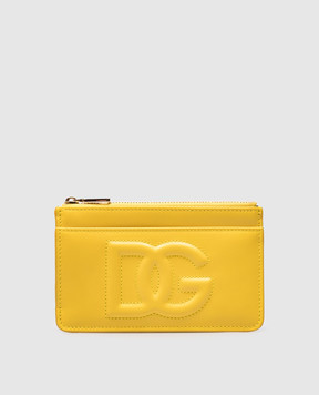 Dolce&Gabbana Желтый кожаный картхолдер с вышивкой логотипа монограммы. BI1261AG081