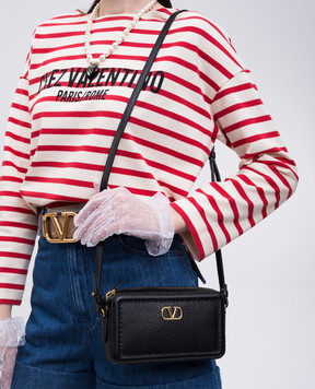 Valentino Черная кожаная сумка кросс-боди ALLTIME с металлической эмблемой VLogo Signature 6W2P0AI5RZR