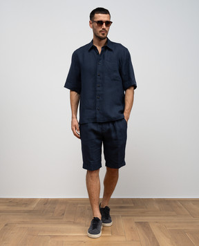 Cashmere&Whiskey Синяя рубашка из льна с коротким рукавом 0335900195