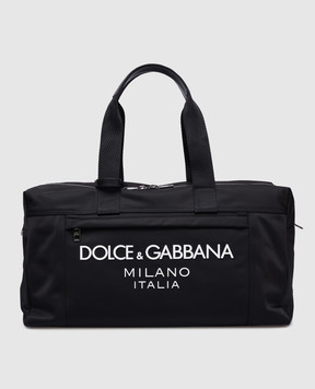 Dolce&Gabbana Чорна дорожня сумка з фактурним контрастним логотипом BM2335AG182