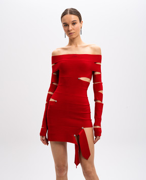 Off-White Красное платье мини с кристаллами с вышивкой логотипа OWHI12BW24KNI001