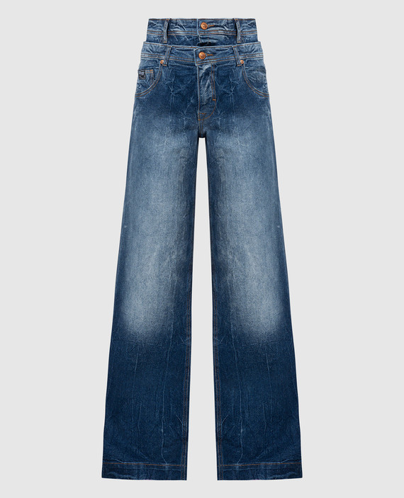 Blue flared jeans with logo patch