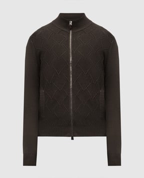 Canali Коричневий кардиган з вовни мериноса у візерунок MK02360C1137