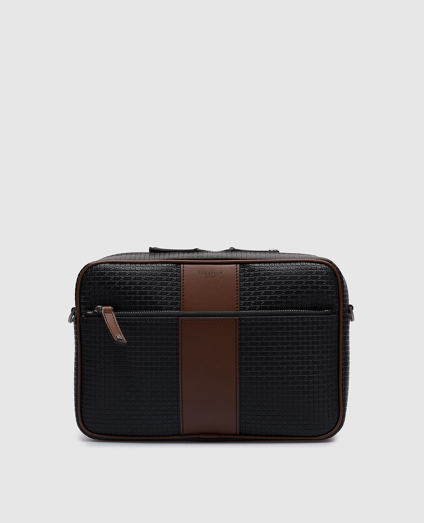 

Черная кожаная сумка кросс-боди с тиснением логотипа монограммы., Черный, Сумки через плечо