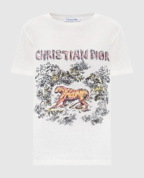 Christian Dior Біла футболка з льоном з принтом 143T09TG470