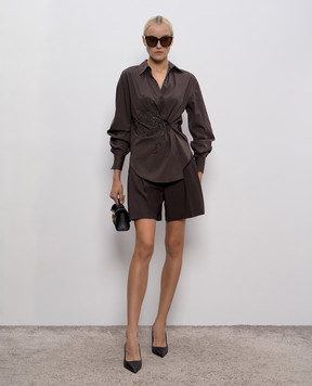 Brunello Cucinelli Коричнева блуза з ланцюжком моніль M0091RL506