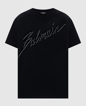 Balmain Черная футболка с принтом логотипа Balmain Letter EH1EG010BC86