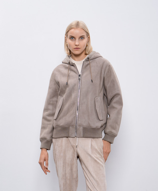 Fabio Gavazzi Бежевая дубленка с капюшоном FG1708 изображение 3