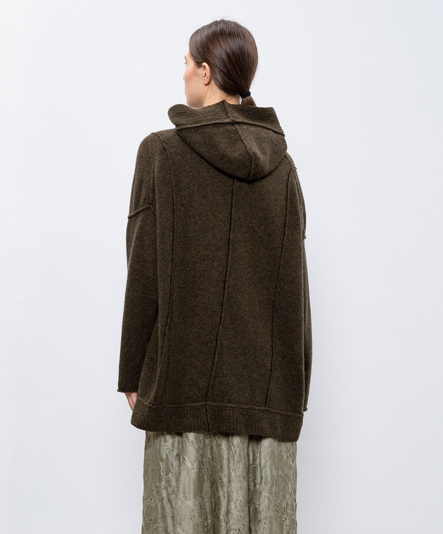 Masnada Зеленый кардиган из шерсти с капюшоном 77A07 изображение 4