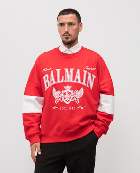 Balmain Червоний світшот з вишивкою Balmain College FH0JS191GF27
