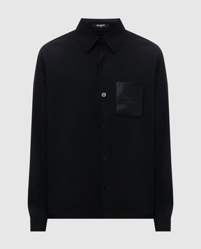 Balmain Черная рубашка из шерсти с тиснением логотипа EH1HS391WB01
