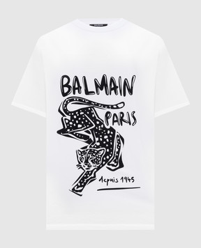 Balmain Біла футболка з принтом FF0EH005GF20