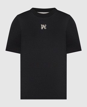 Palm Angels Черная футболка с вышивкой монограмм логотипа PWAA044S24JER002