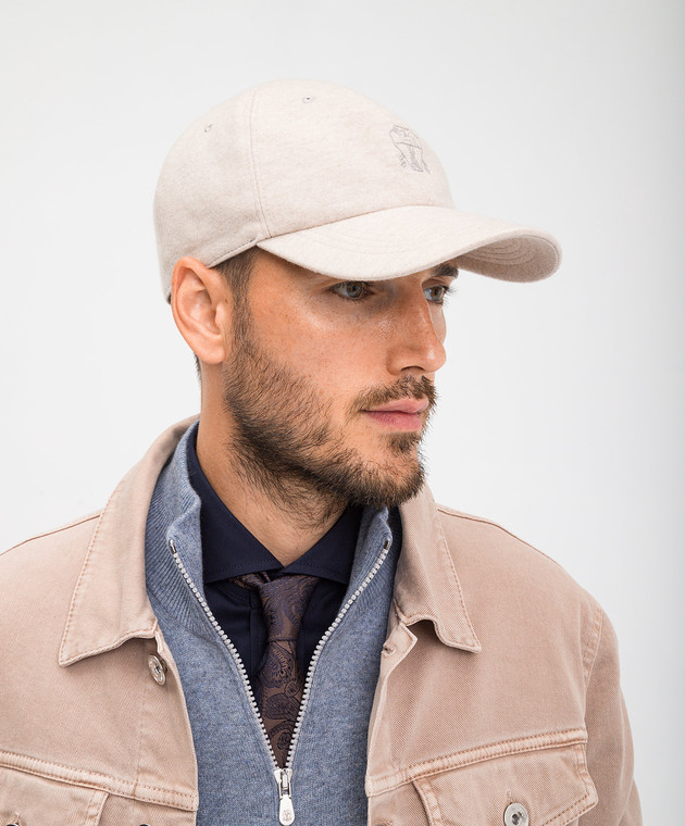 Brunello Cucinelli Бежевая меланжевая кепка из кашемира с логотипом ML8969978 изображение 2