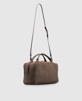 Brunello Cucinelli Коричневая замшевая сумка-тоут с логотипом. MBDLD2632
