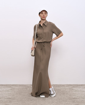 Brunello Cucinelli Коричнева сукня-сорочка з льоном MH126A5322